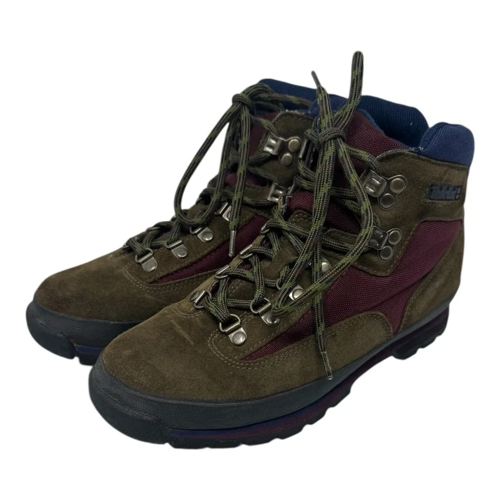 Vintage 🔥90's 🤑Timberland 🚨Euro Hiker Suede Boots Brown Maroon‎ Blue Snow 8